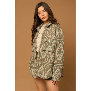 3D Pocket Aztec Print Shacket