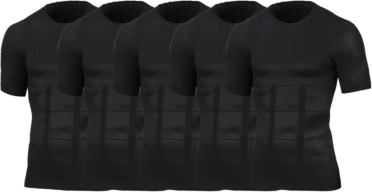 5 Pack Men's Short Sleeve Compression Shirts Workout Gym Slimming Shapewear T-Shirts Tops Athletic Undershirts
