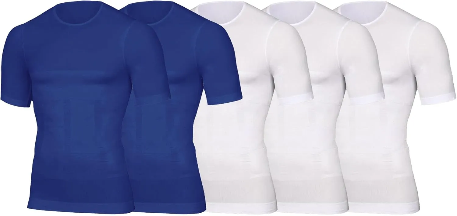 5 Pack Men's Short Sleeve Compression Shirts Workout Gym Slimming Shapewear T-Shirts Tops Athletic Undershirts