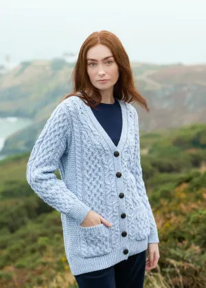 Adare Boyfriend Aran Cardigan | Ice Marl