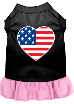 American Flag Heart Screen Print Dress Black With Light Pink Lg
