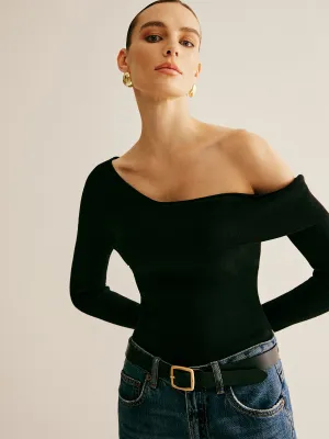 Asymmetrical Off-Shoulder Knit Top