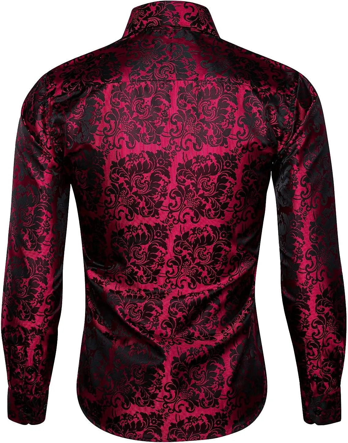 Barry.Wang Men's Dress Shirt Paisley Silk Long Sleeve Button Down Shirts Formal Wedding Regular Fit Tops Disco Party