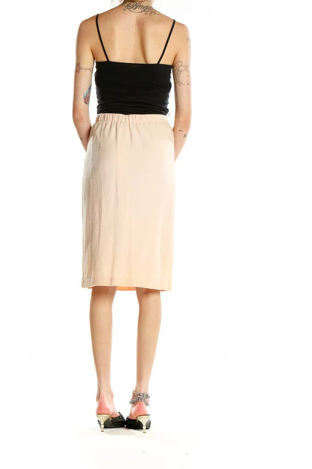 Beige Elegant Pencil Skirt
