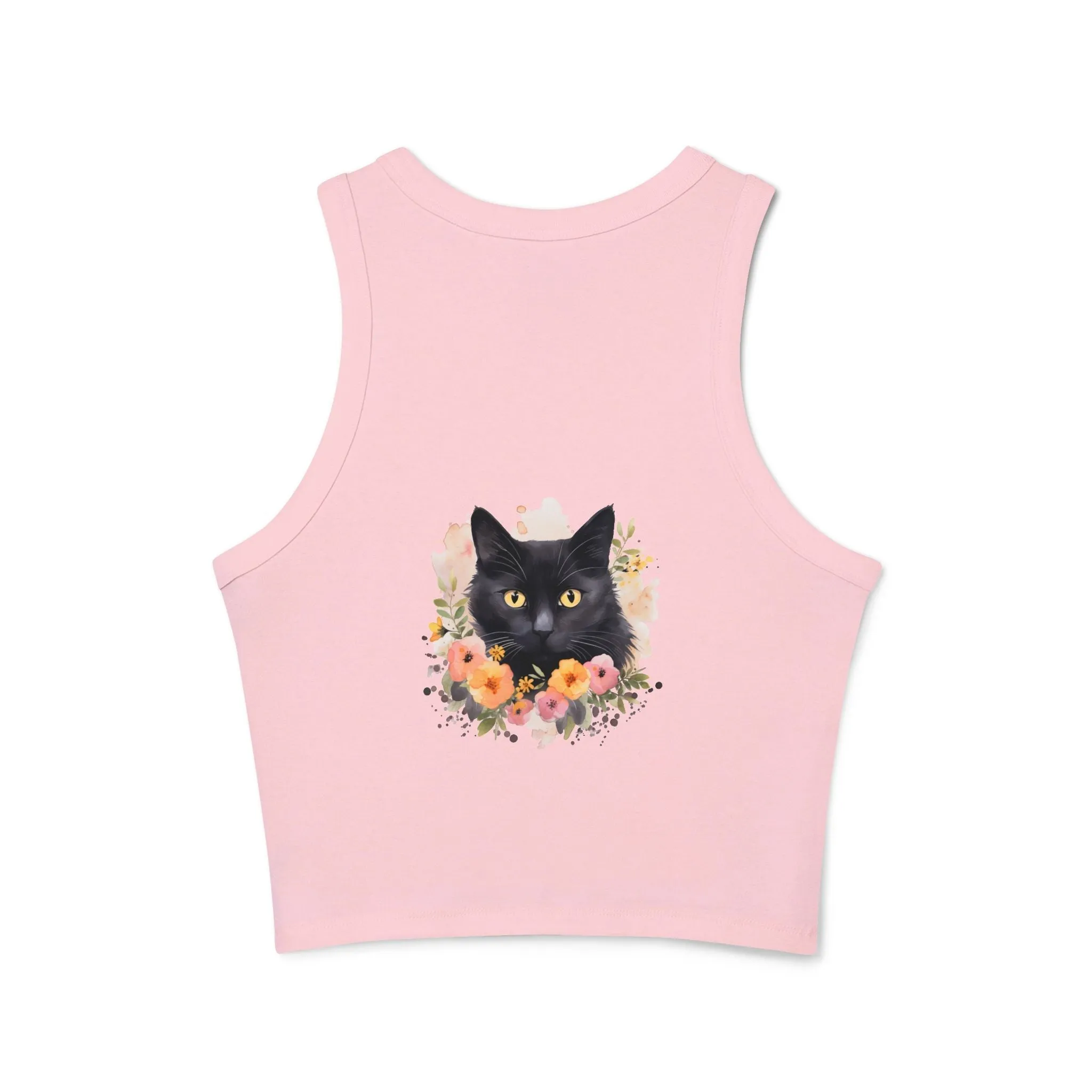 Black Cat Floral Watercolor Racerback Tank Top