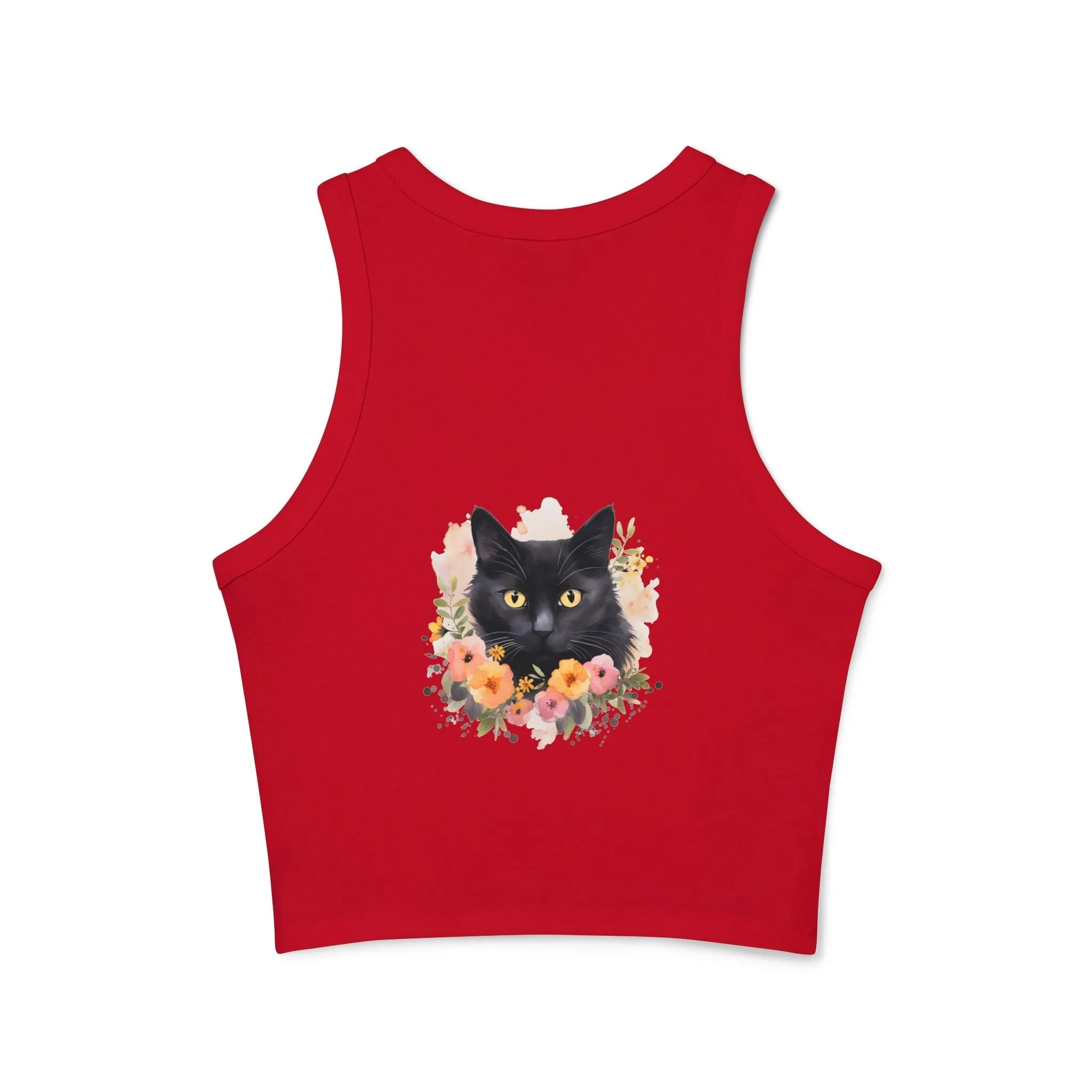 Black Cat Floral Watercolor Racerback Tank Top
