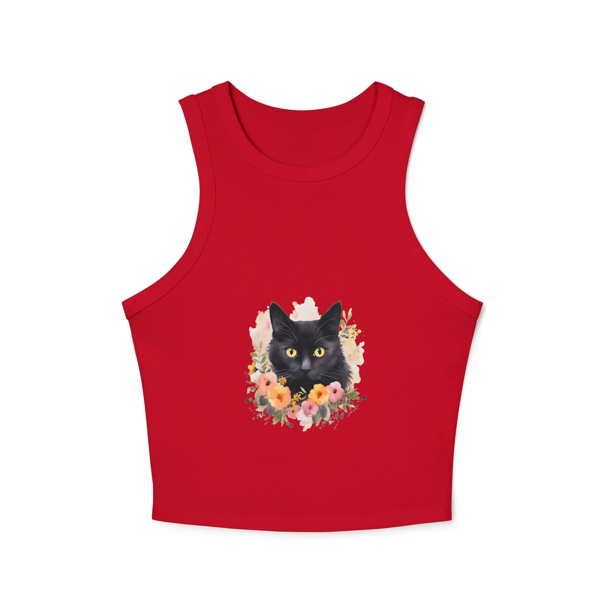 Black Cat Floral Watercolor Racerback Tank Top