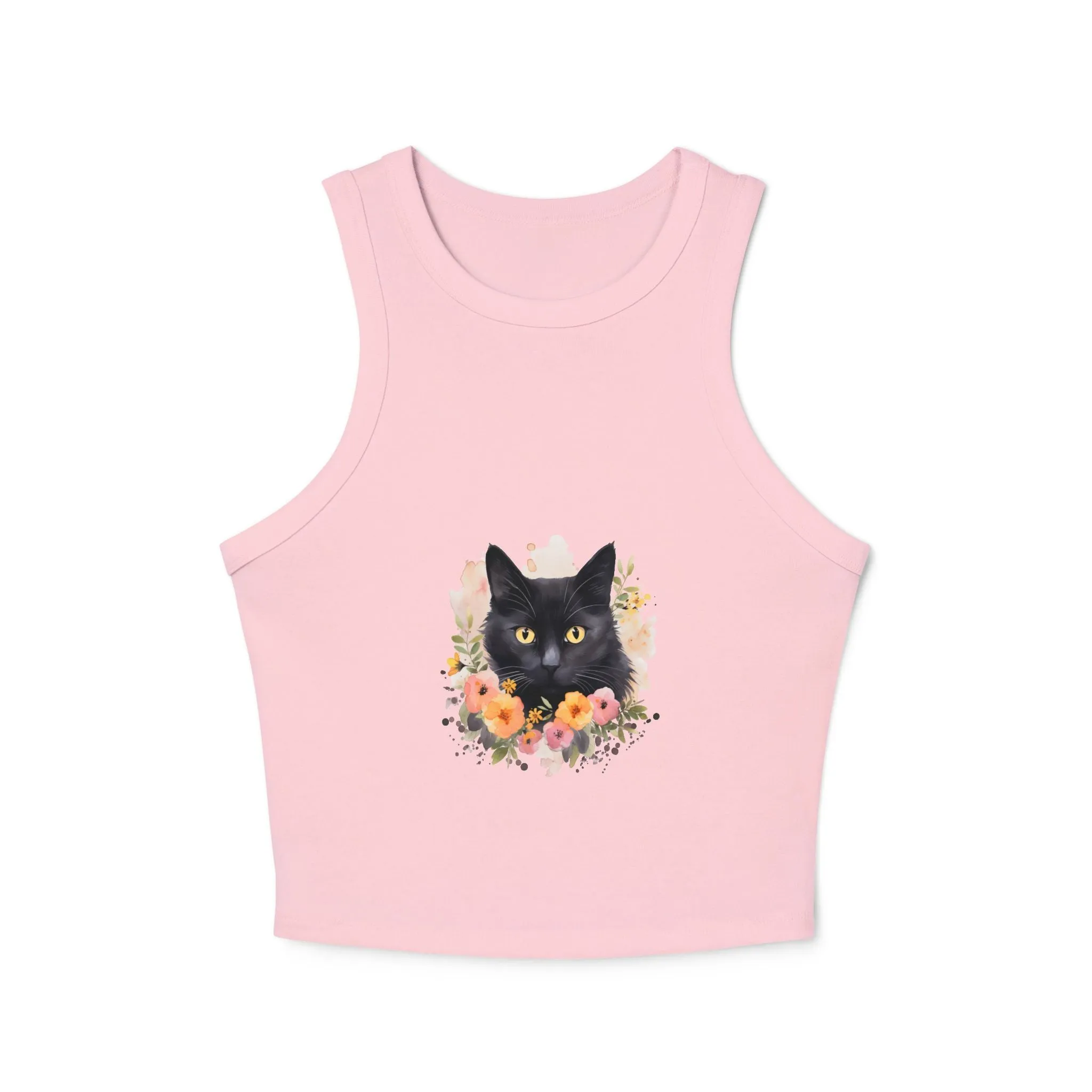 Black Cat Floral Watercolor Racerback Tank Top
