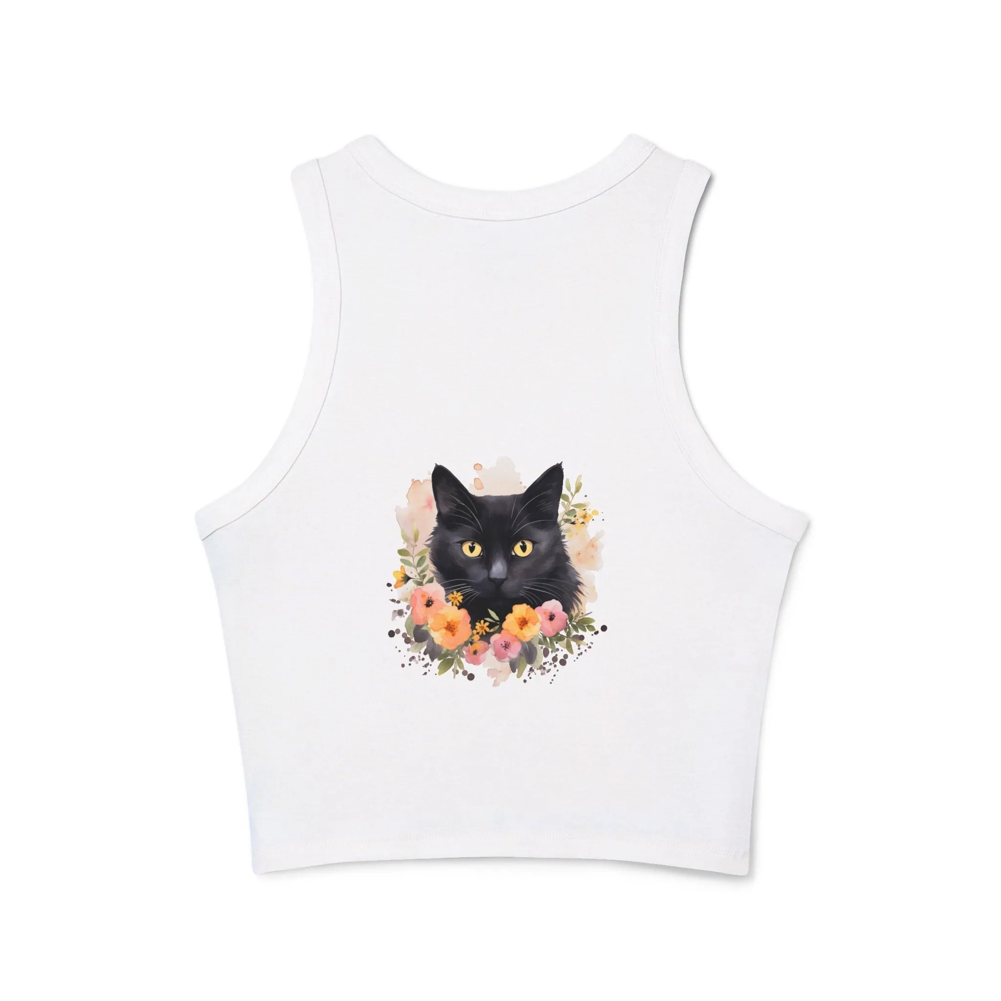 Black Cat Floral Watercolor Racerback Tank Top