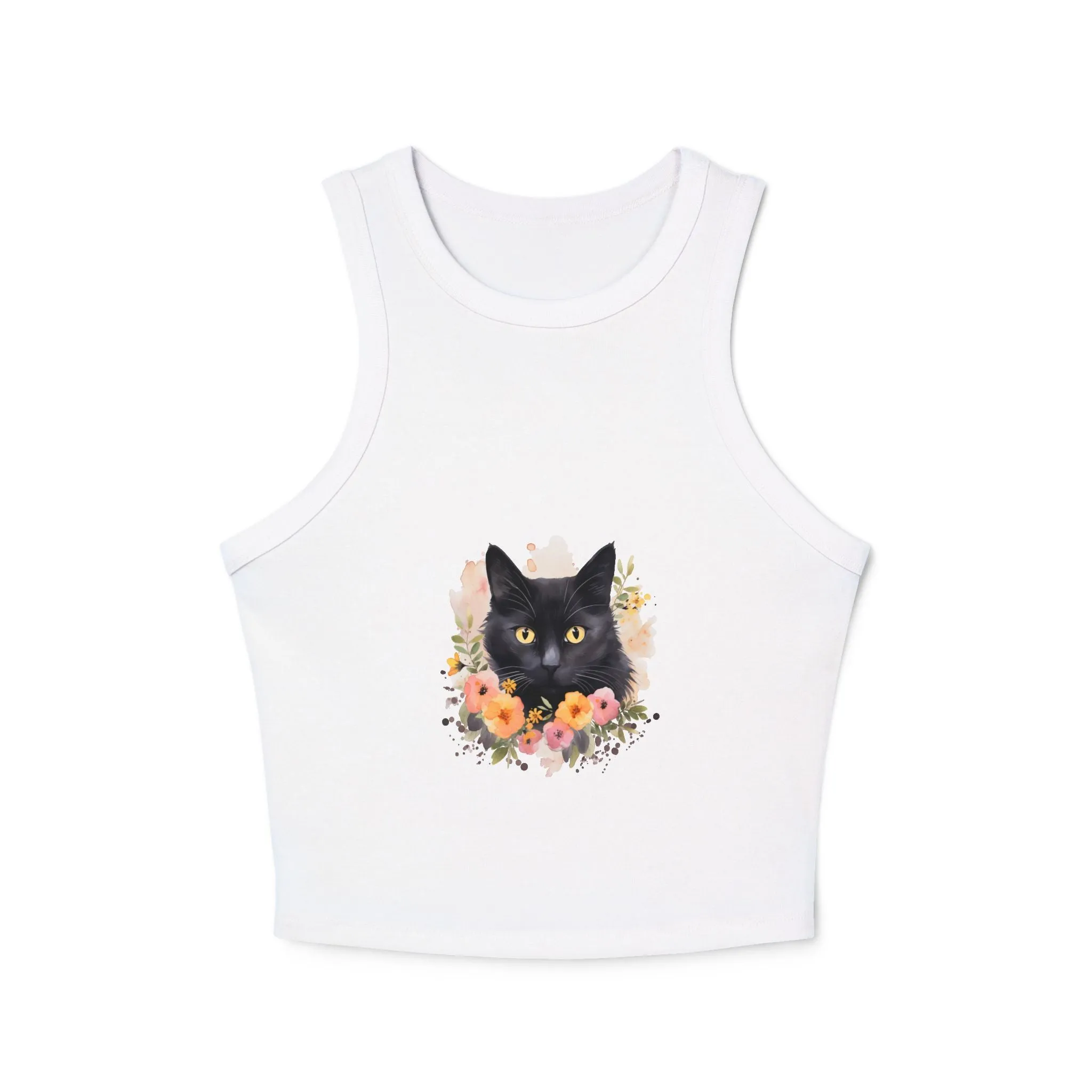 Black Cat Floral Watercolor Racerback Tank Top