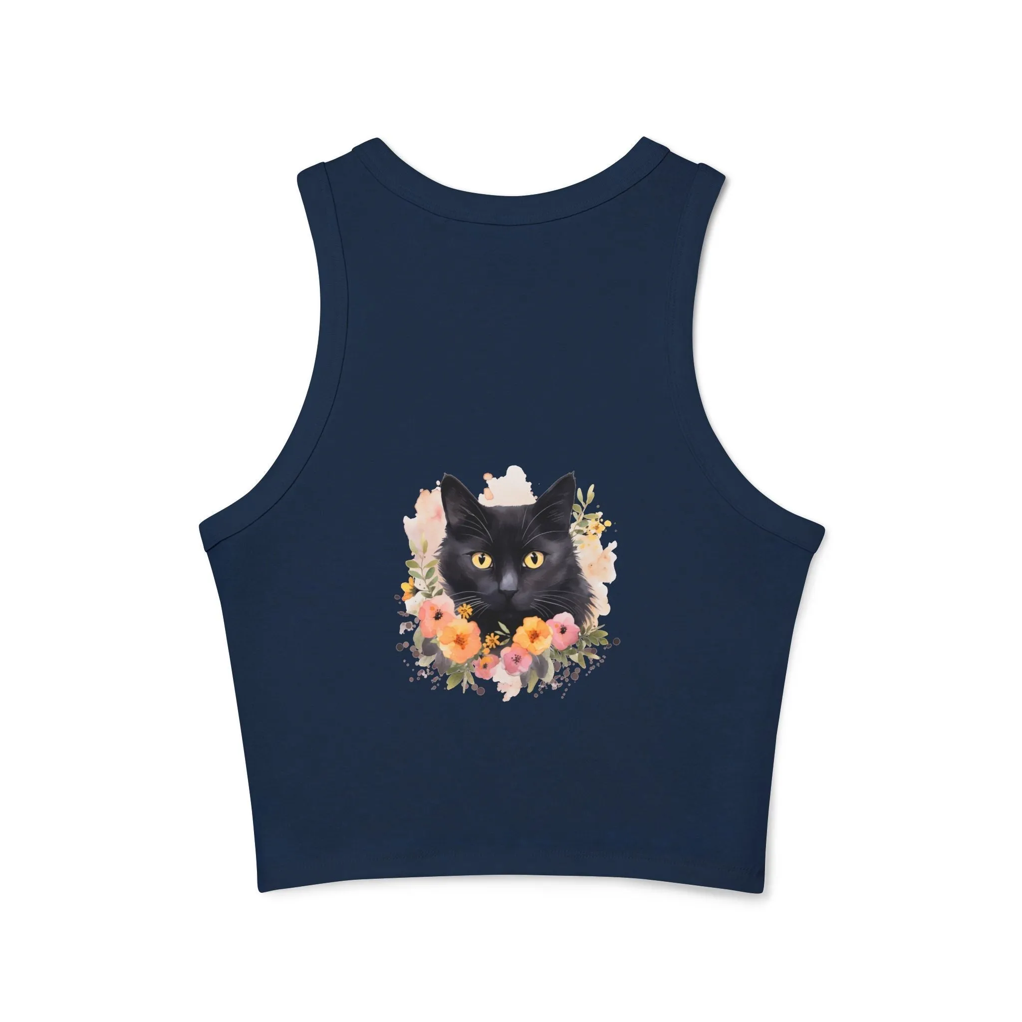 Black Cat Floral Watercolor Racerback Tank Top