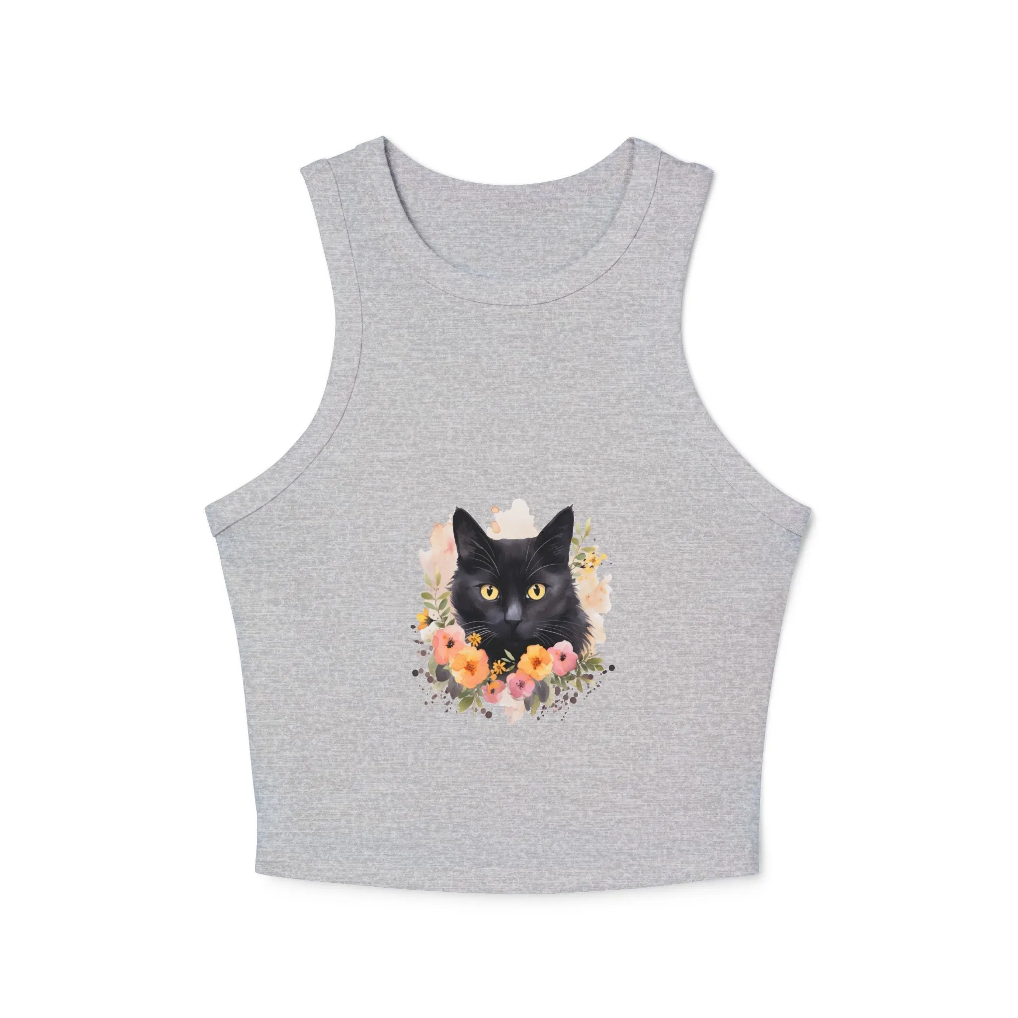 Black Cat Floral Watercolor Racerback Tank Top
