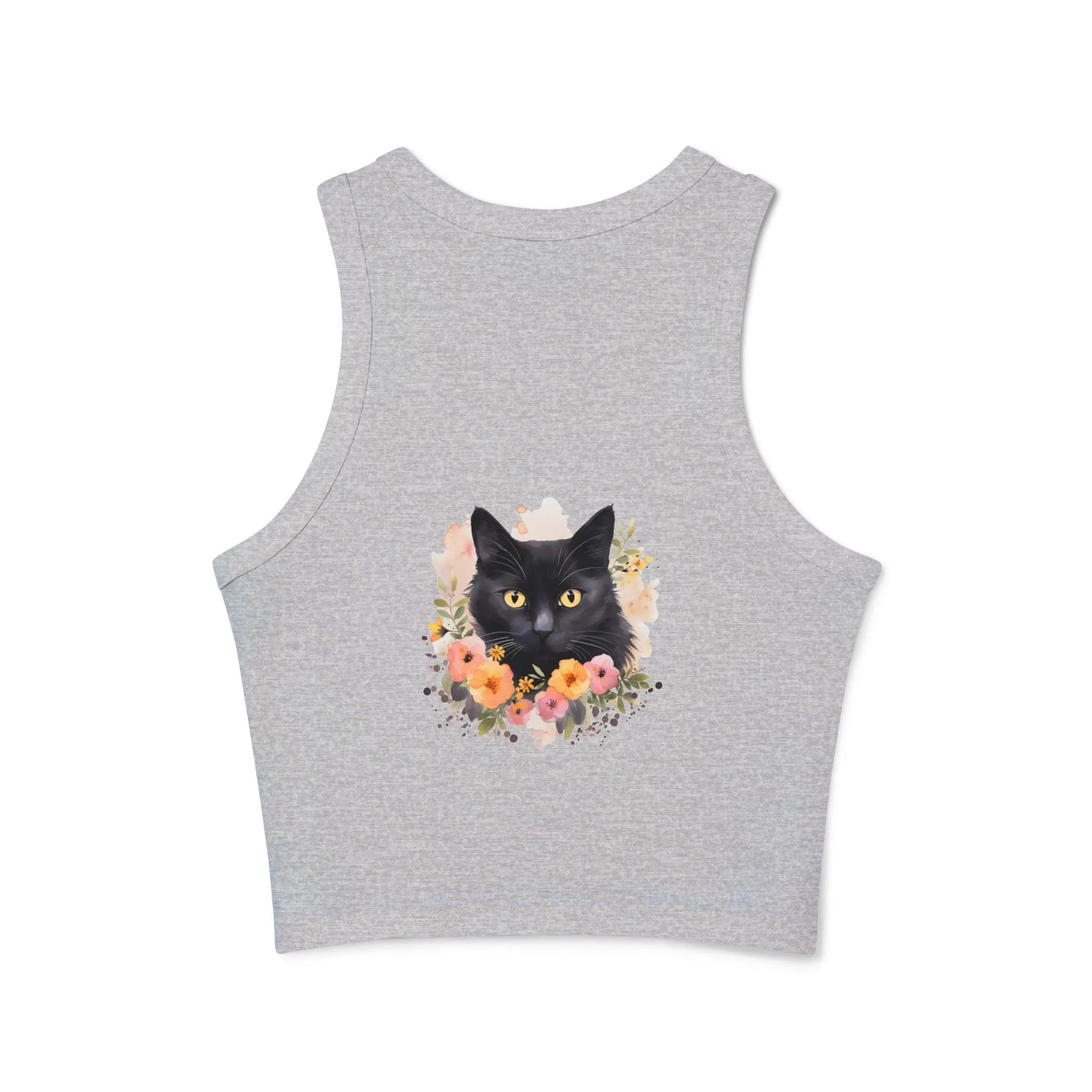 Black Cat Floral Watercolor Racerback Tank Top