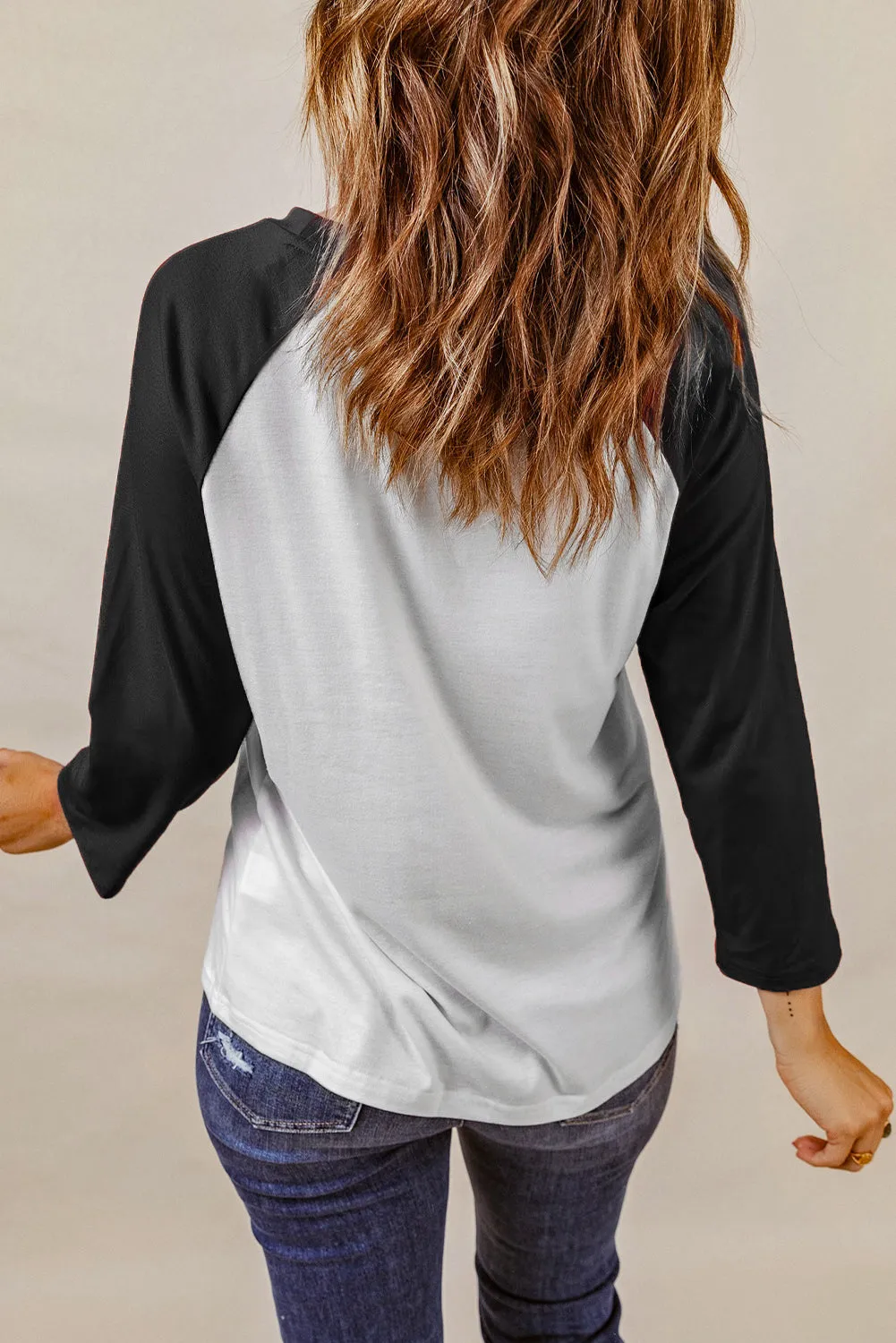 Black Christmas Tree Graphic Print Color Block Long Sleeve Top