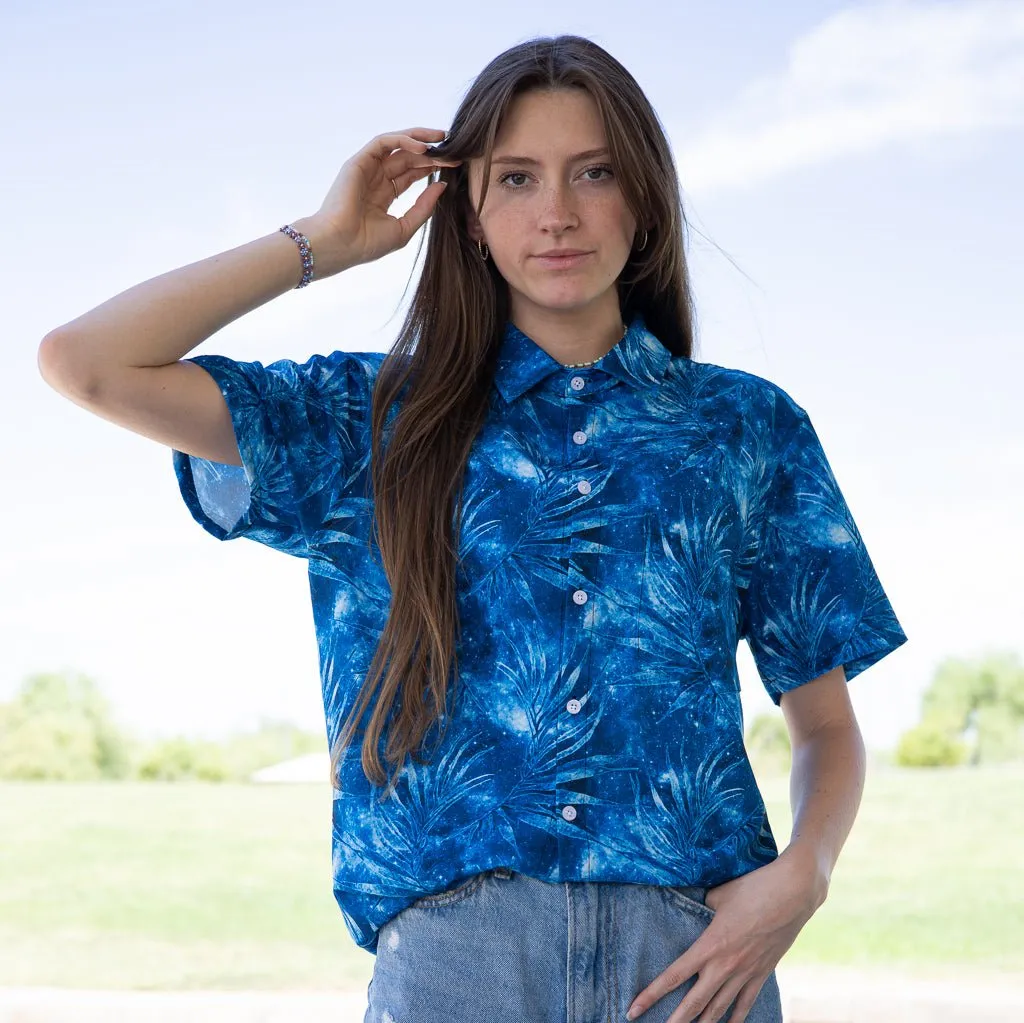 Blue Grey Hawaiian Space Button Up Shirt