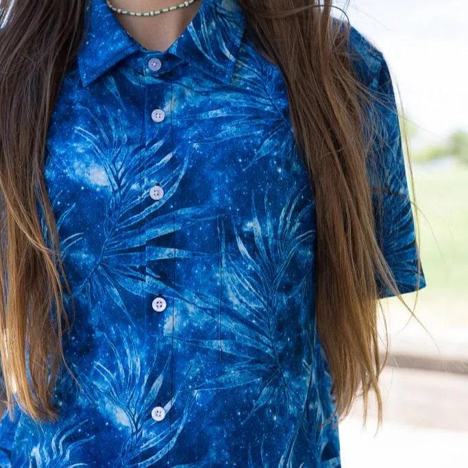 Blue Grey Hawaiian Space Button Up Shirt
