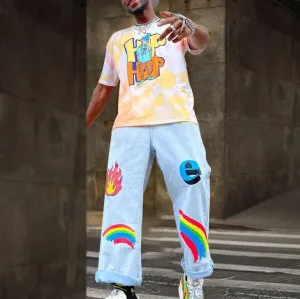 Casual hip-hop rainbow jeans