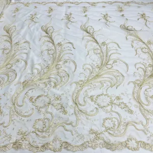 Corded Bridal Lace Fabric Embroidered on 100% Polyester Net Mesh | Lace USA - 97130W