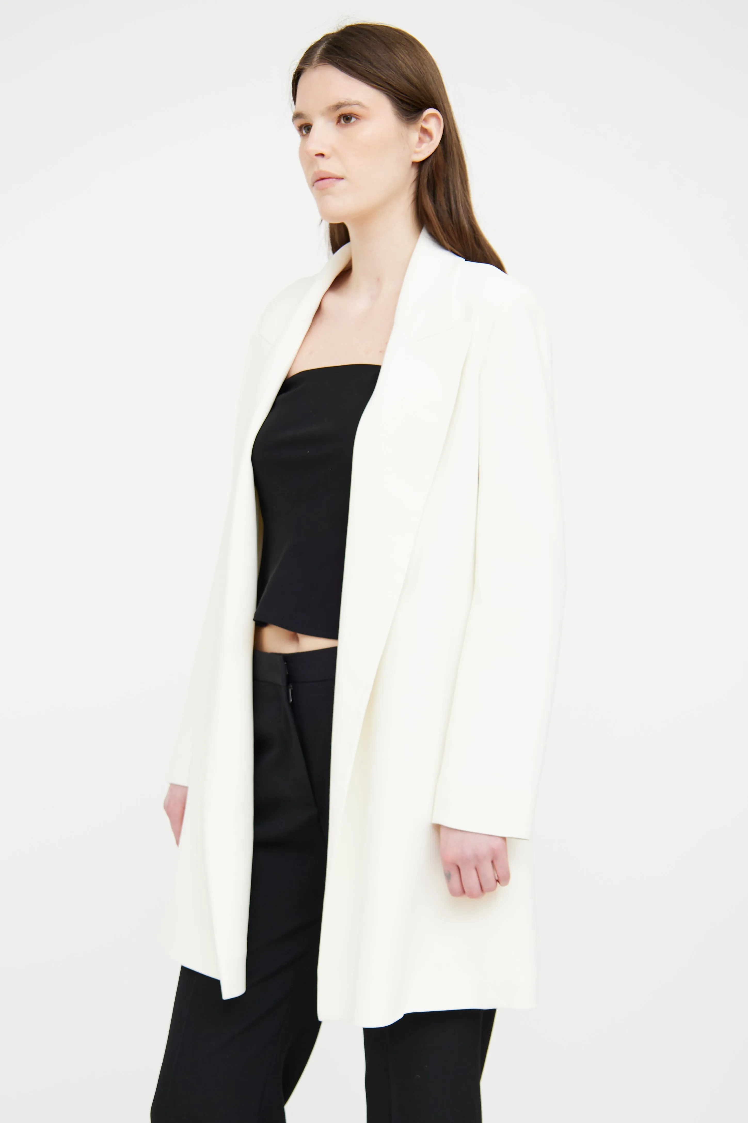 Cream Open Long Blazer