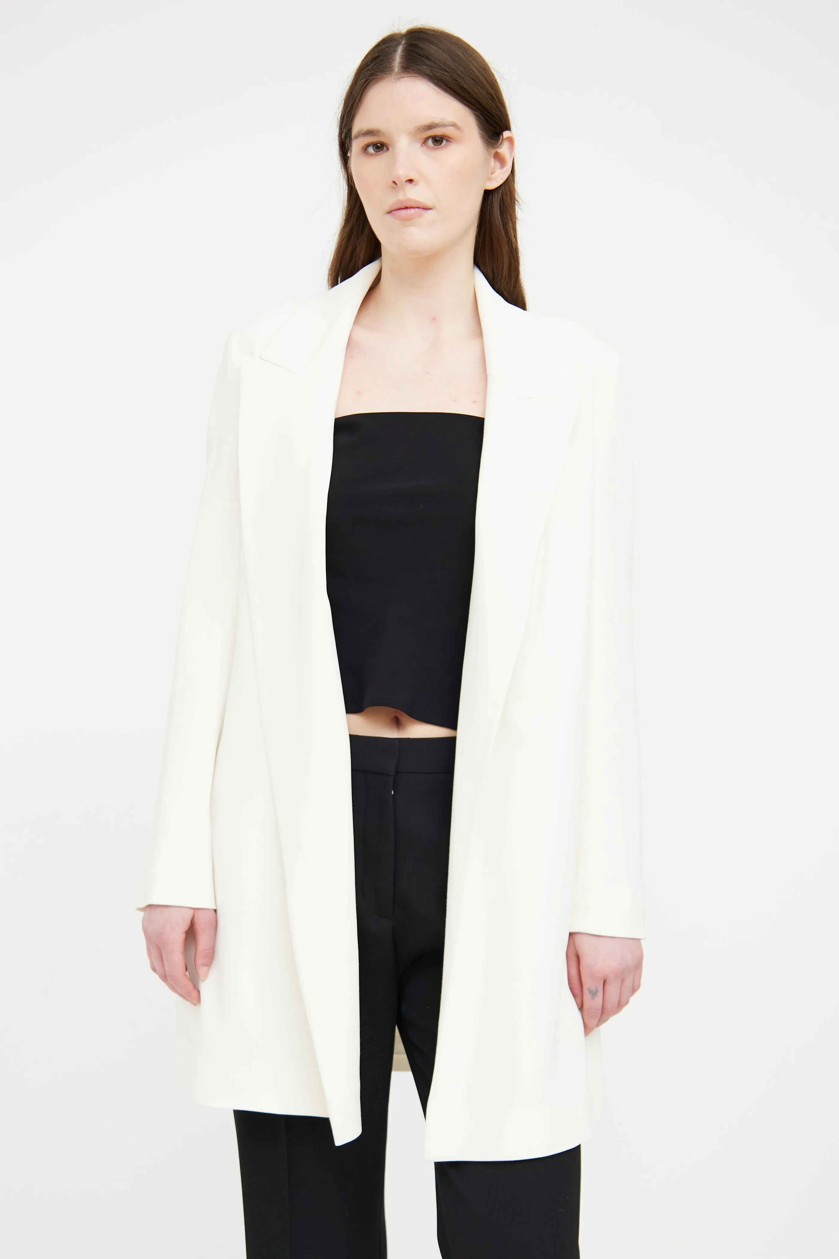 Cream Open Long Blazer