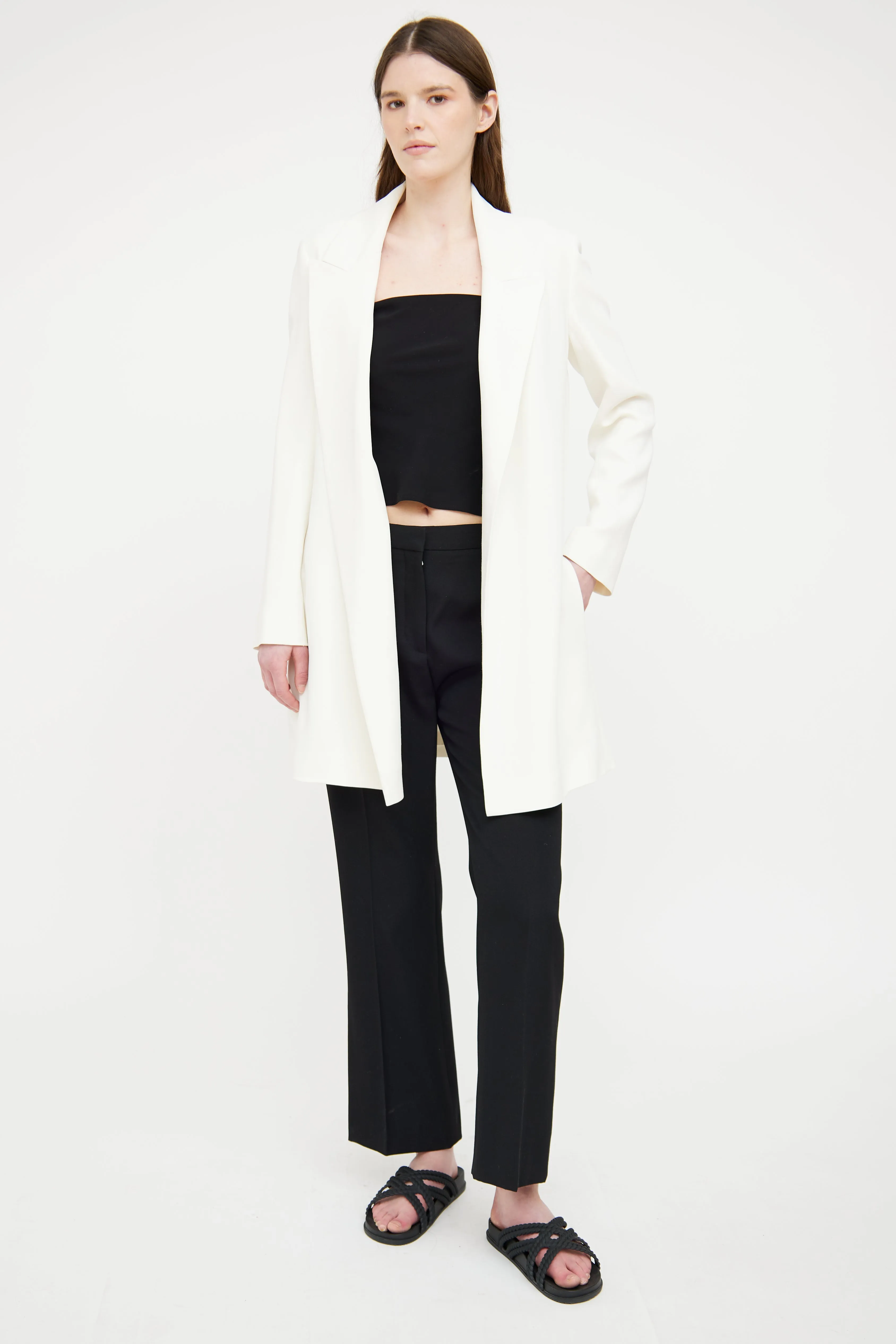 Cream Open Long Blazer