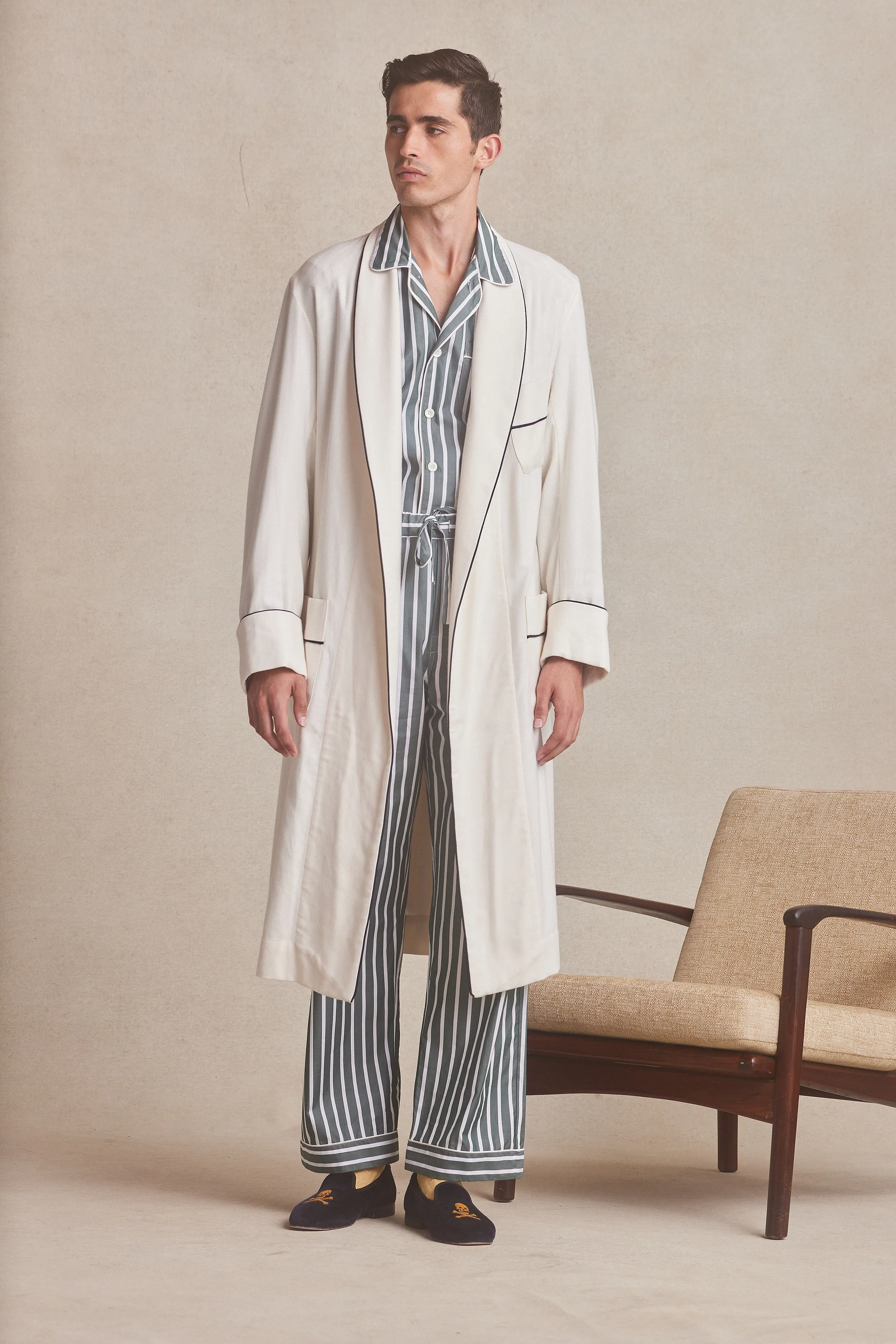 Cream Unlined Brushed Cotton Dressing Gown