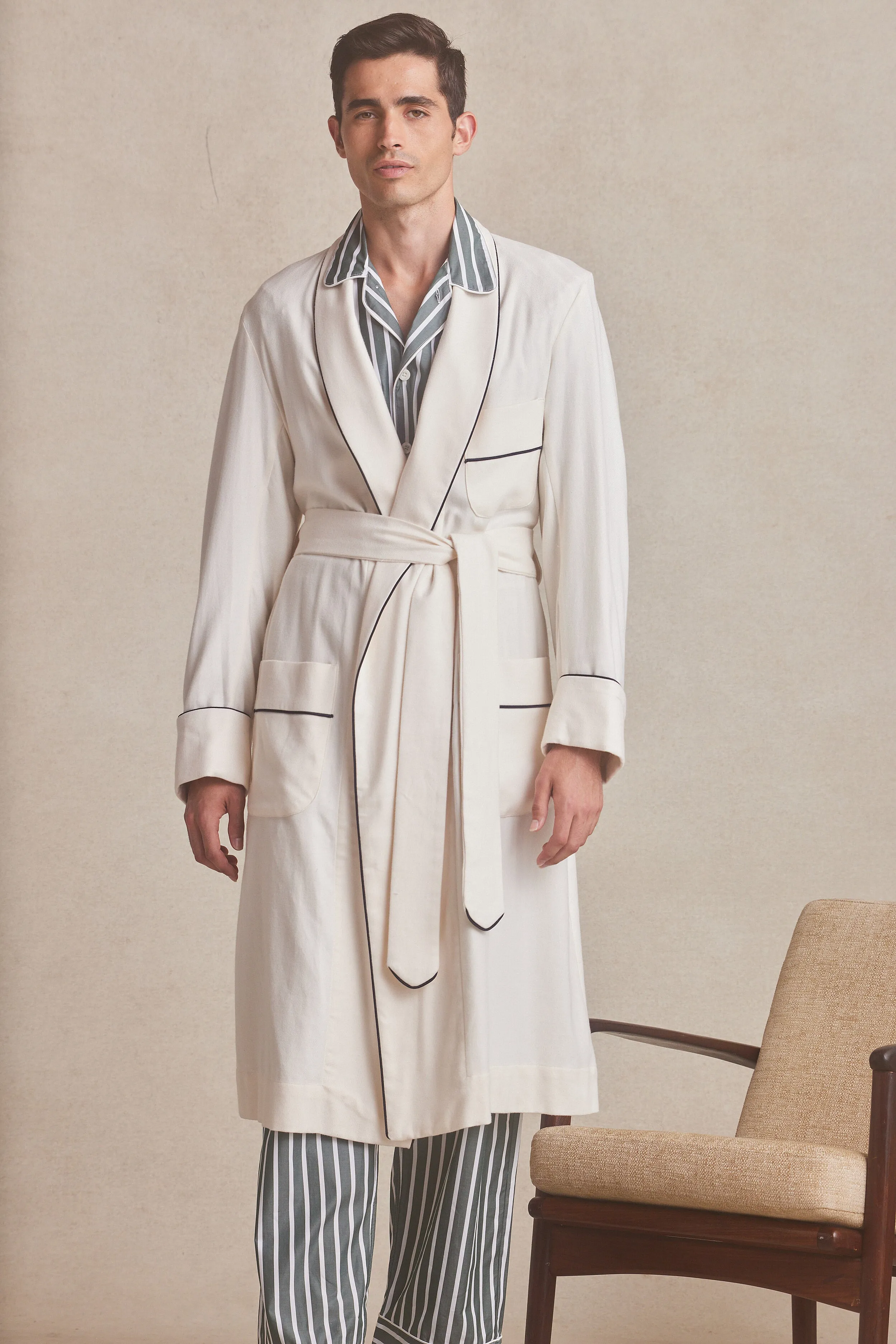 Cream Unlined Brushed Cotton Dressing Gown