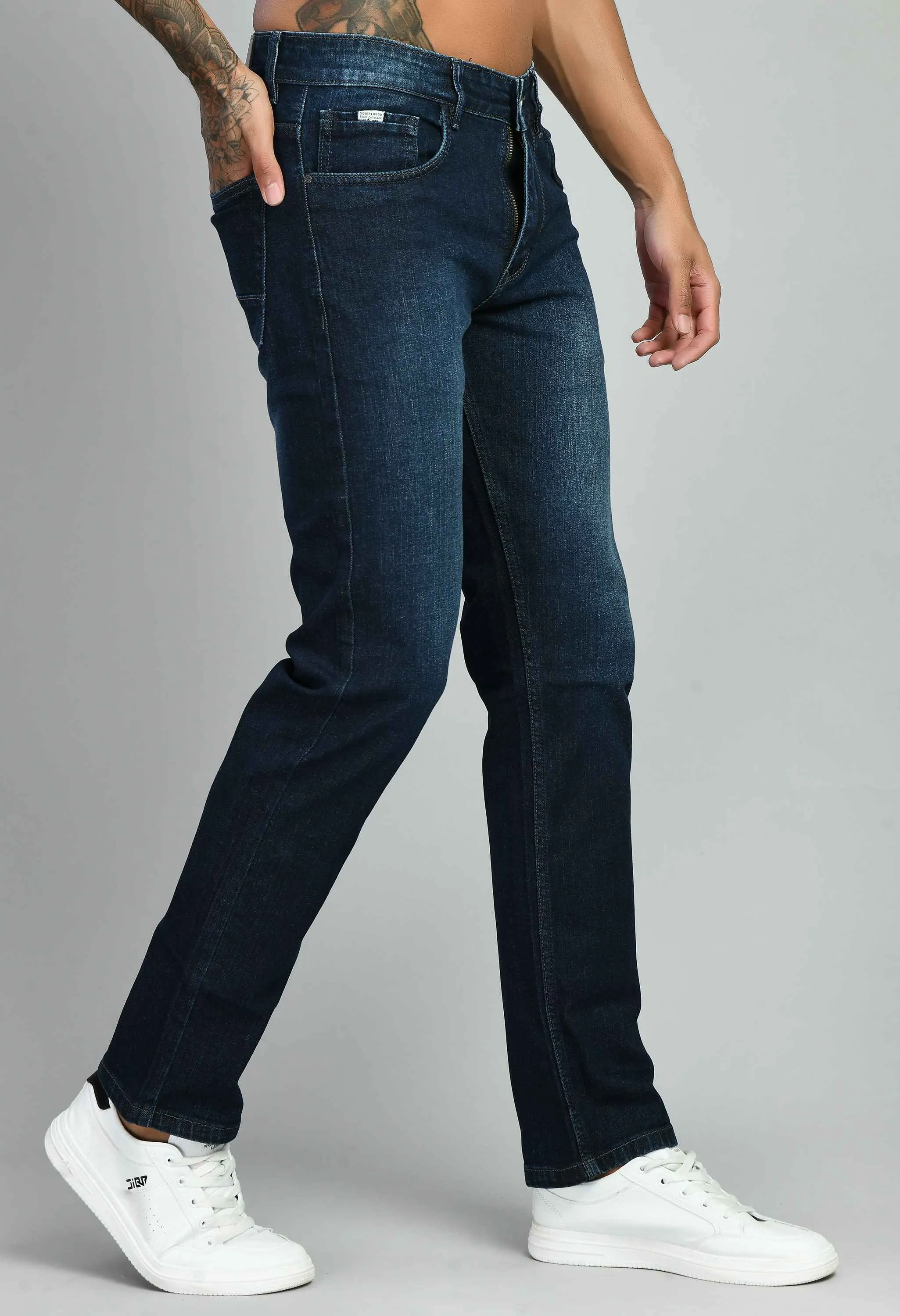 Dark Blue Lycra Straight Fit Jeans