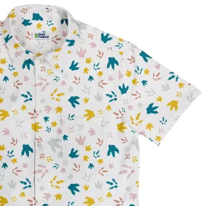 Dinosaur Footprint Tracks White Button Up Shirt