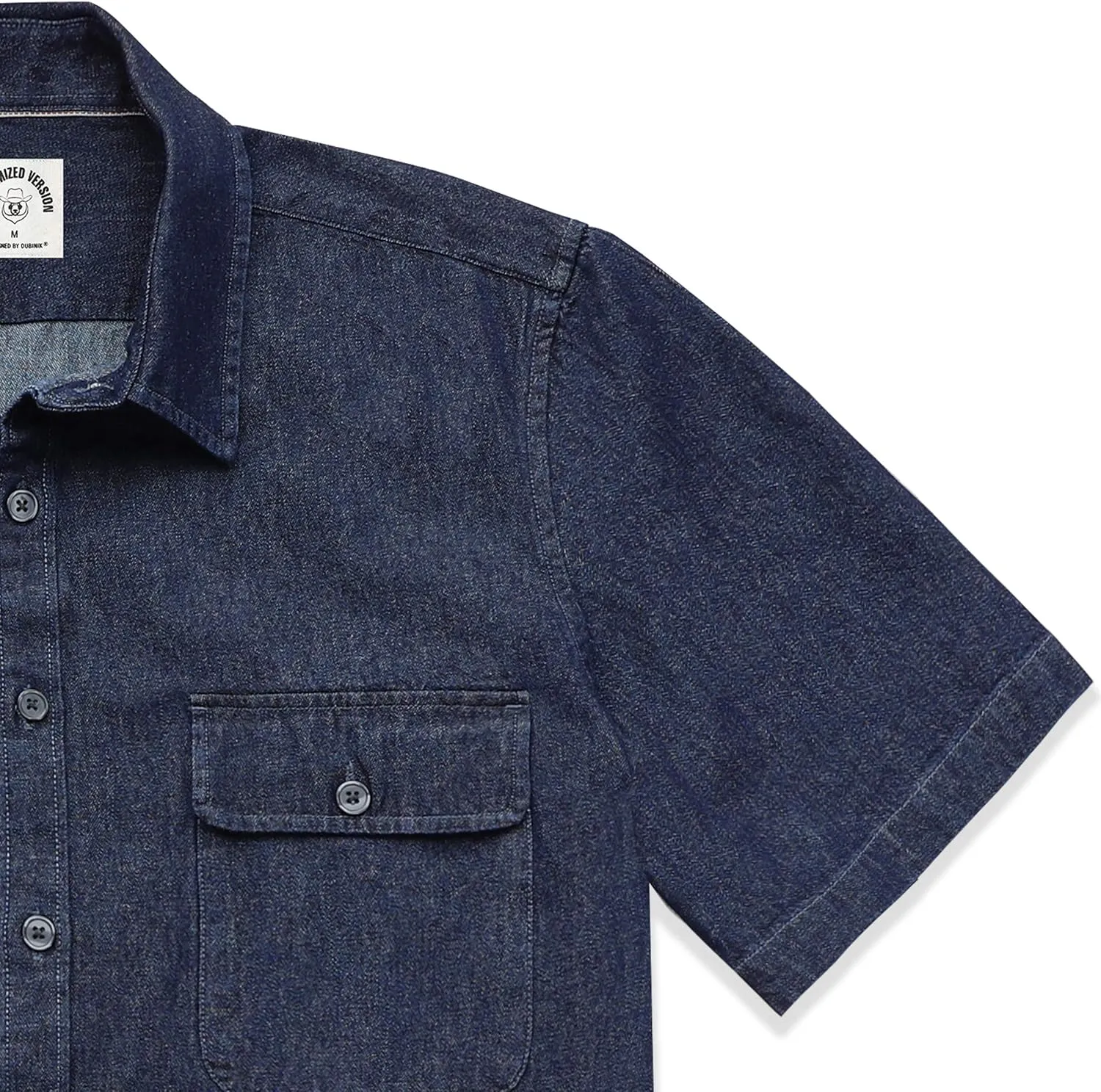 DubinikMens Short Sleeve Button Down Shirts Denim Short Sleeve Shirt Men Two Pocket Western Soft Work Casual Denim Shirt