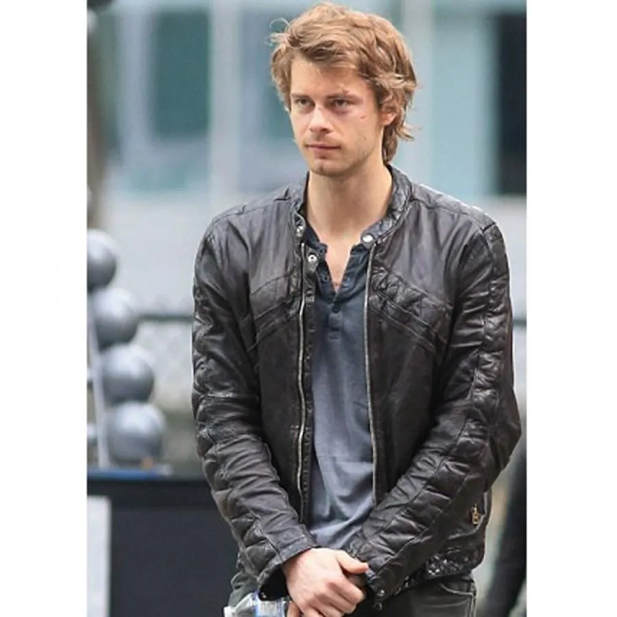 Elegant Black Leather Jacket Worn By John Young | John Young Elegant Black Leather Jacket