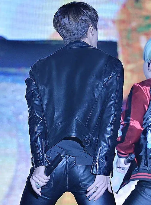 Elegant Black Leather Jacket Worn By Kim Taehyung | Kim Taehyung Elegant Black Leather Jacket