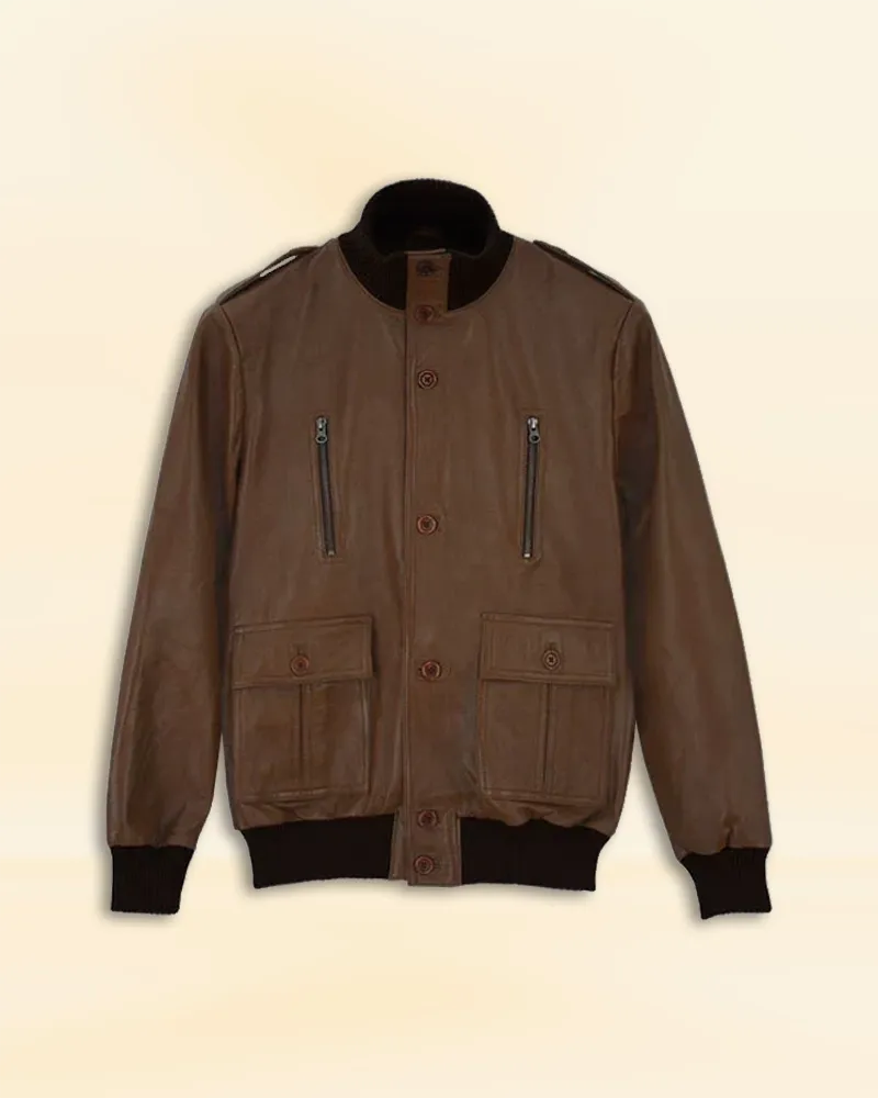 Elegant Brown Leather Jacket Worn By Cristiano Ronaldo | Cristiano Ronaldo Elegant Brown Leather Jacket