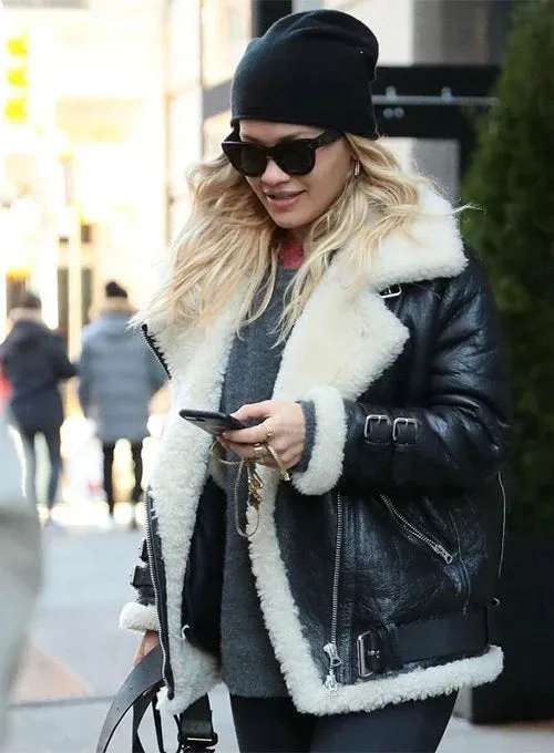 Elegant Faux Fur Leather Jacket Worn By Rita Ora | Rita Ora Elegant Faux Fur Leather Jacket