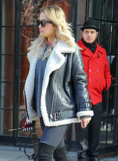 Elegant Faux Fur Leather Jacket Worn By Rita Ora | Rita Ora Elegant Faux Fur Leather Jacket