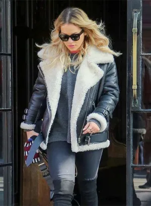Elegant Faux Fur Leather Jacket Worn By Rita Ora | Rita Ora Elegant Faux Fur Leather Jacket