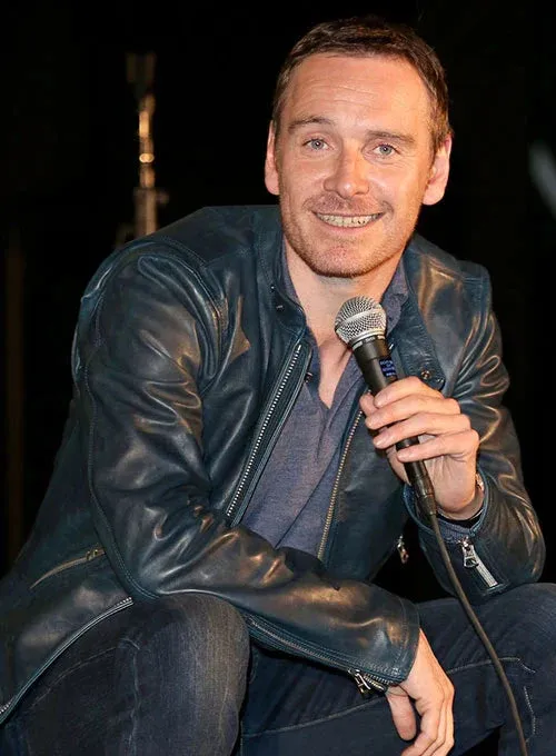Elegant Navy Blue Leather Jacket Worn By Micheal Fassbender's | Micheal Fassbender's Elegant Navy Blue Leather Jacket