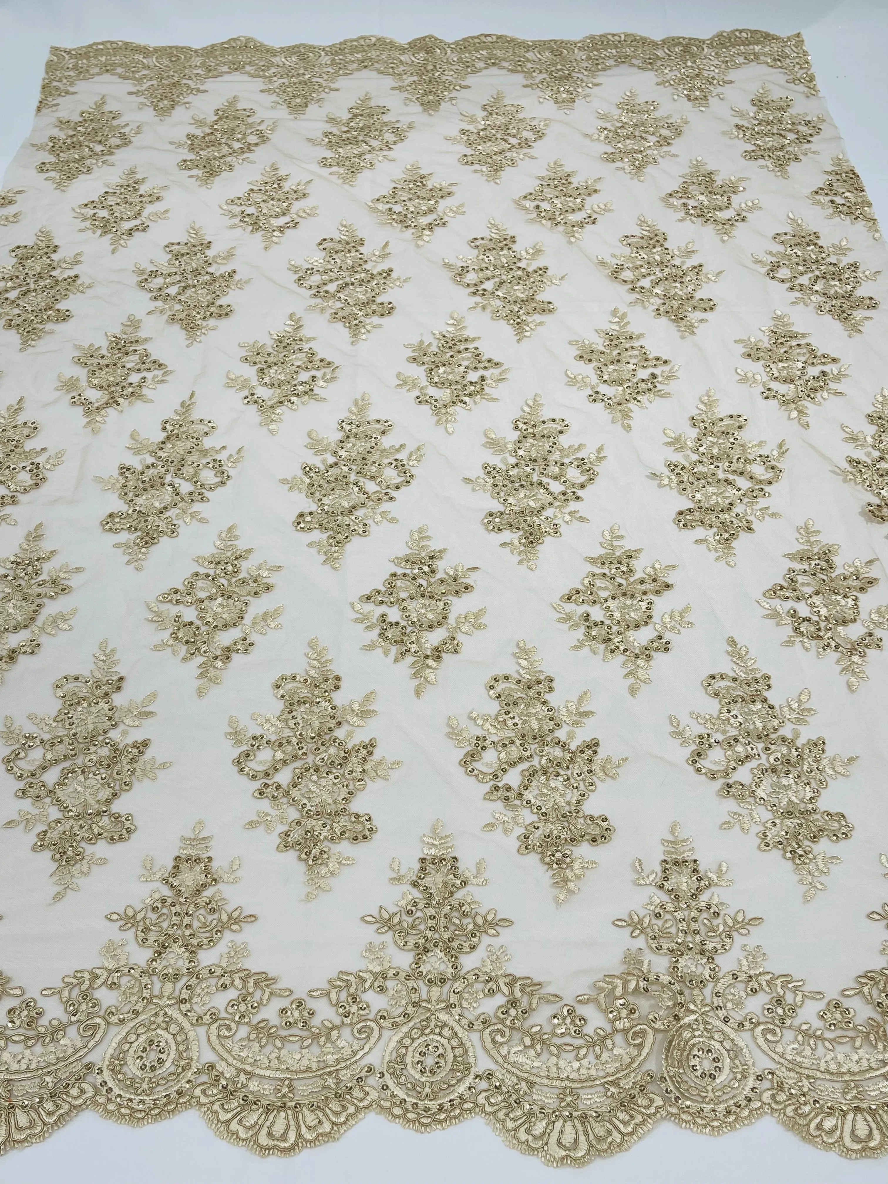 Flower Lace Fabric - by yard - Floral Clusters Embroidered Lace Mesh Fabric