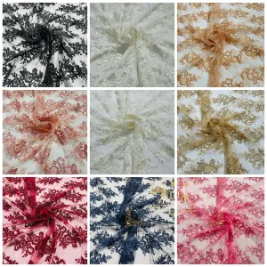Flower Lace Fabric - by yard - Floral Clusters Embroidered Lace Mesh Fabric