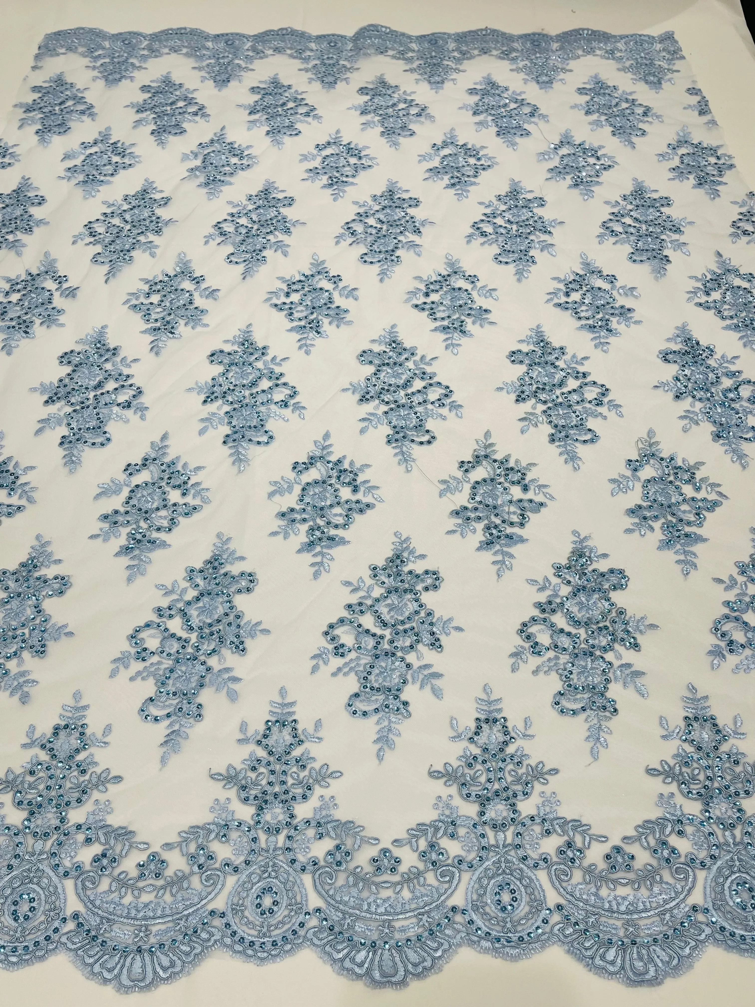 Flower Lace Fabric - by yard - Floral Clusters Embroidered Lace Mesh Fabric