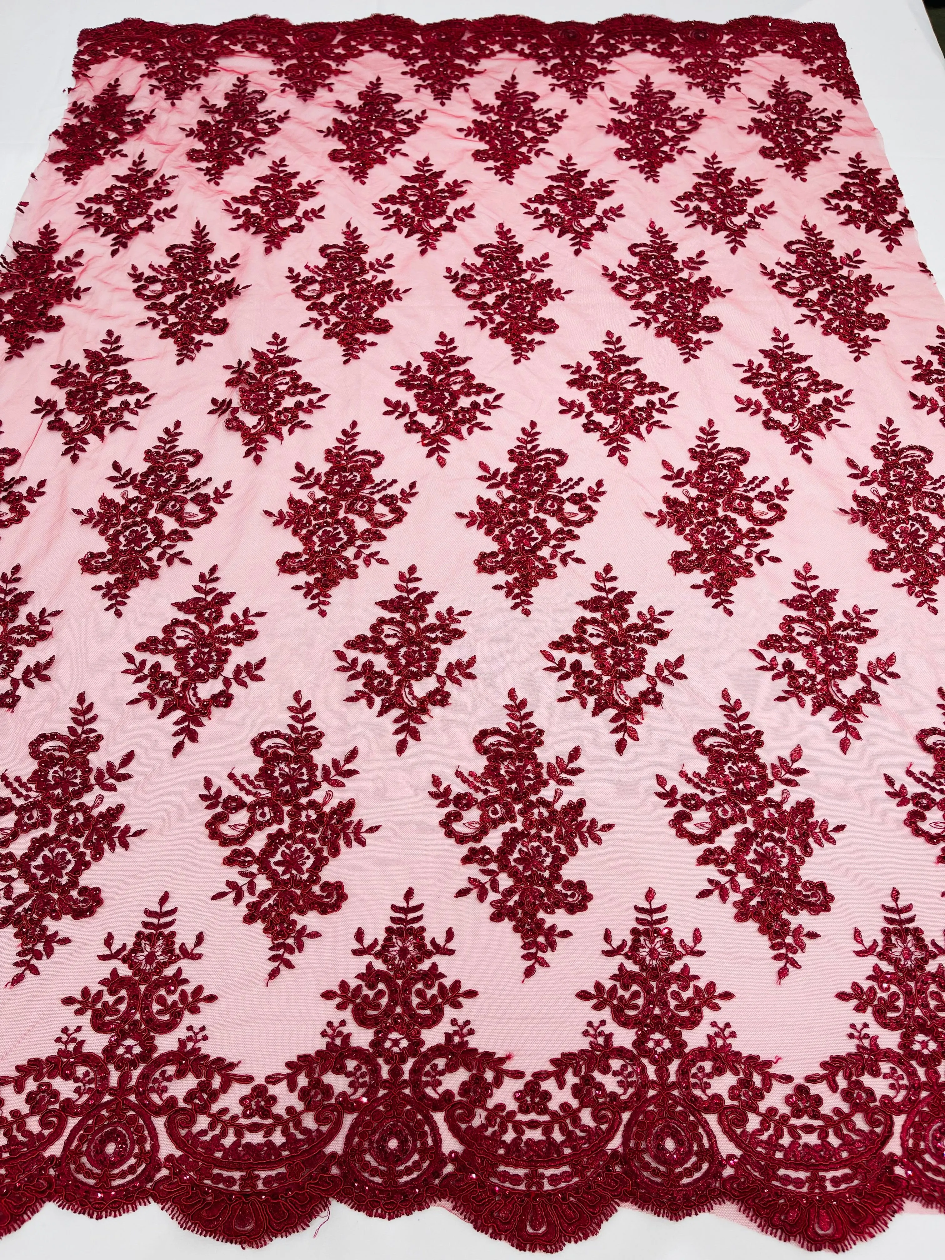 Flower Lace Fabric - by yard - Floral Clusters Embroidered Lace Mesh Fabric
