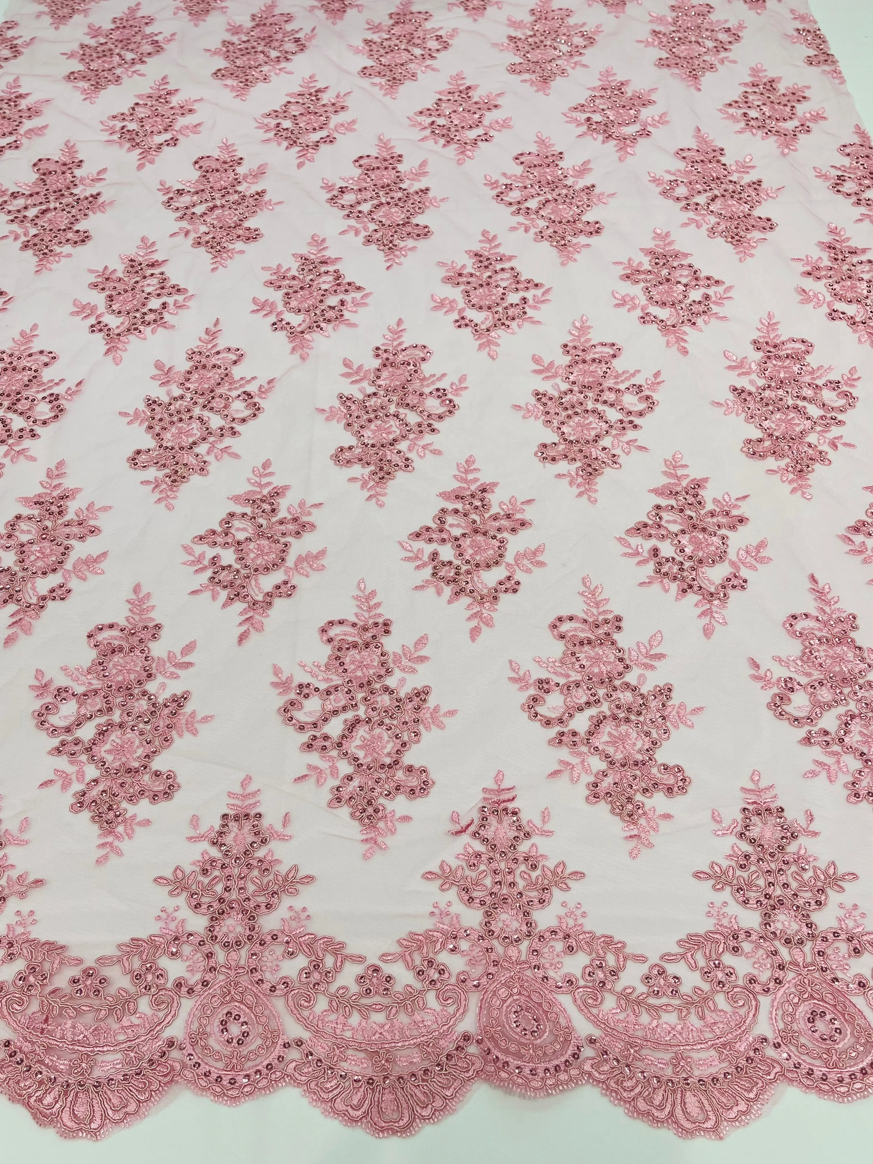 Flower Lace Fabric - by yard - Floral Clusters Embroidered Lace Mesh Fabric