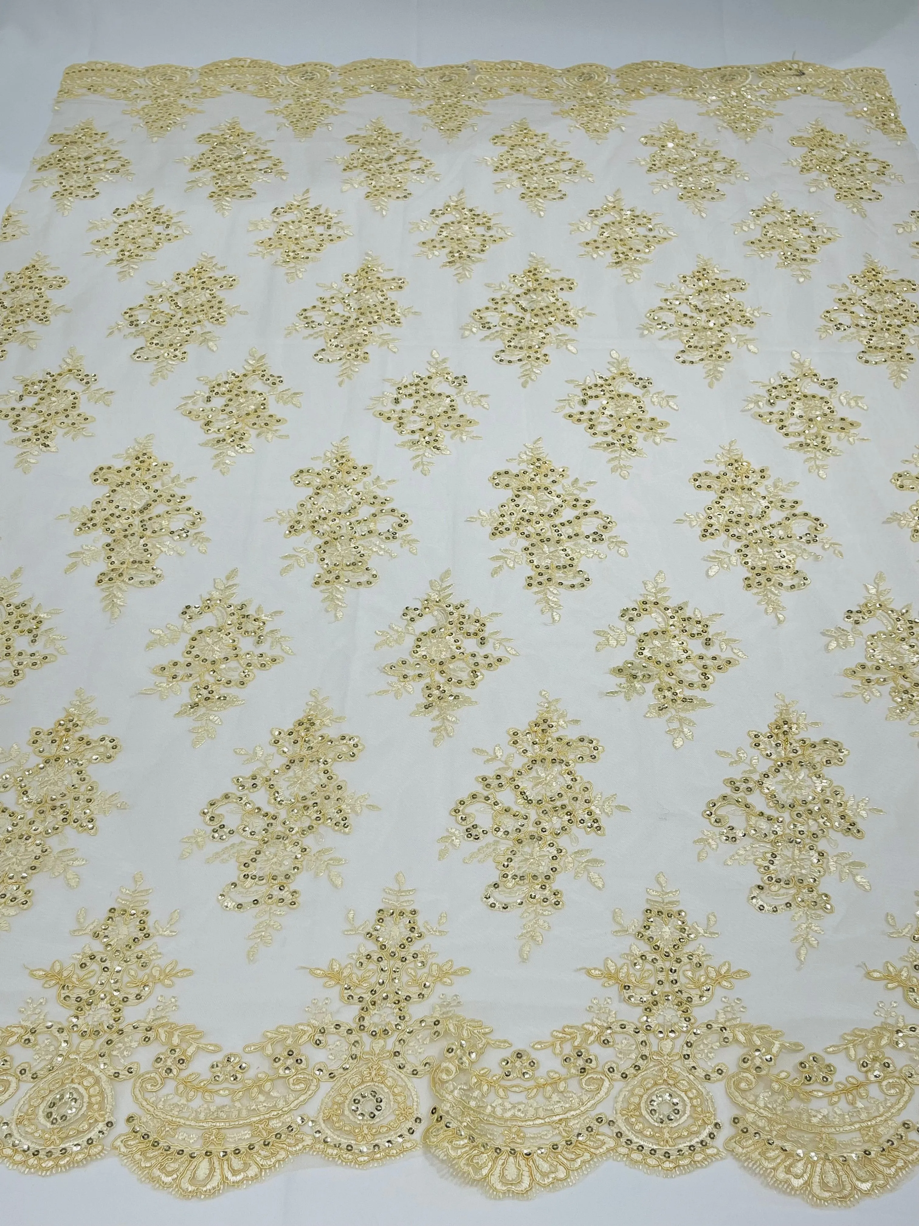 Flower Lace Fabric - by yard - Floral Clusters Embroidered Lace Mesh Fabric