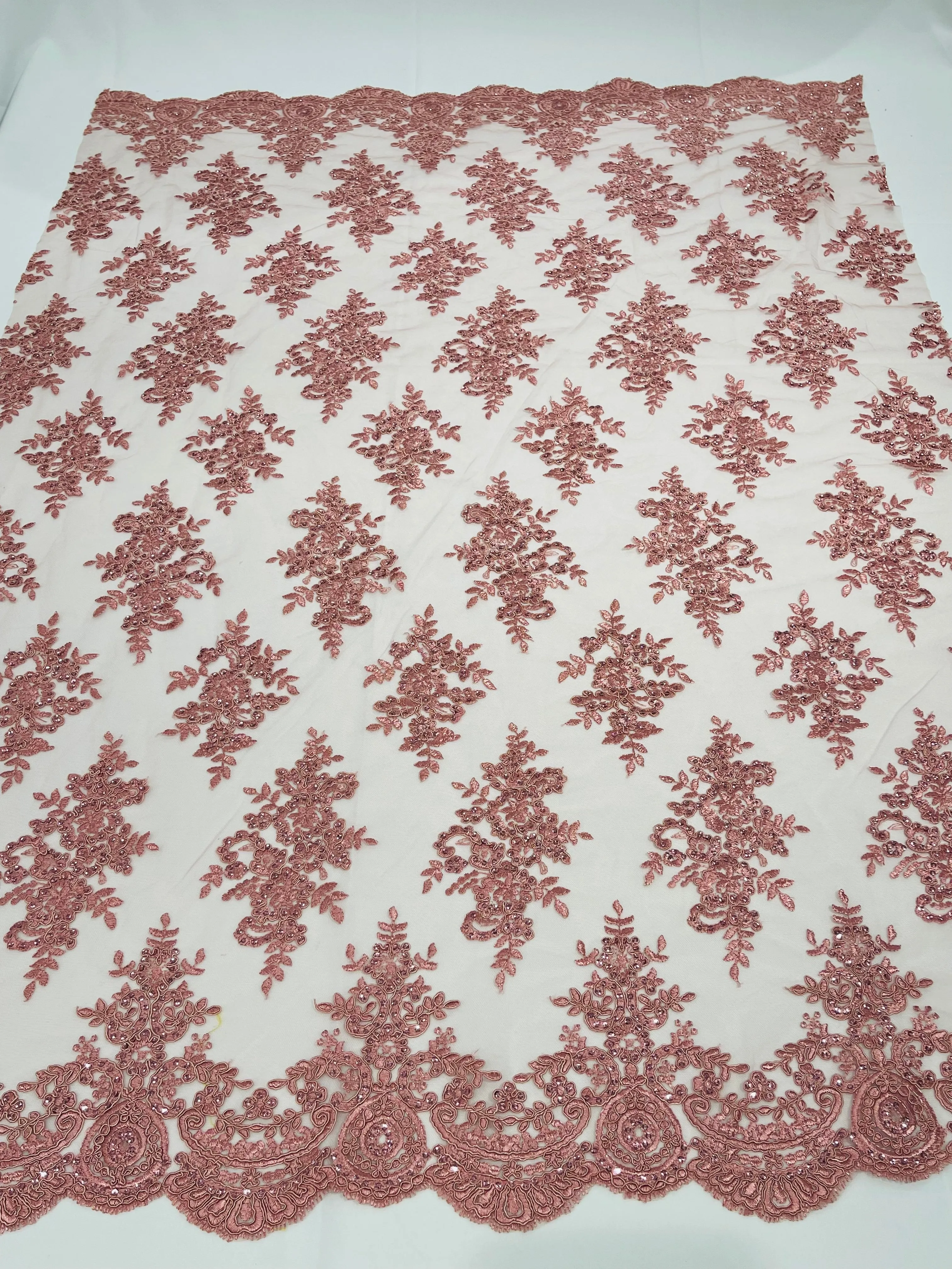 Flower Lace Fabric - by yard - Floral Clusters Embroidered Lace Mesh Fabric