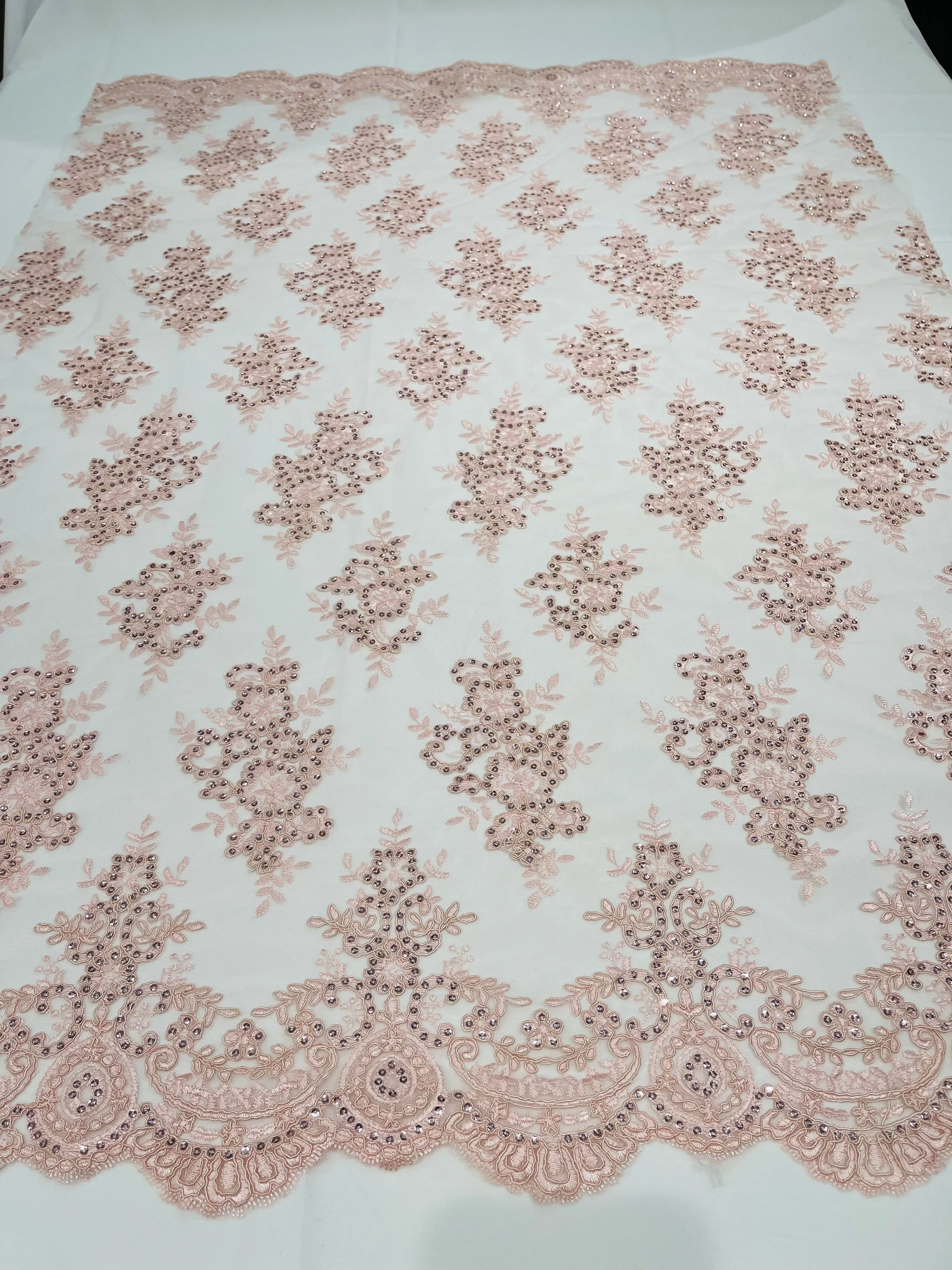 Flower Lace Fabric - by yard - Floral Clusters Embroidered Lace Mesh Fabric
