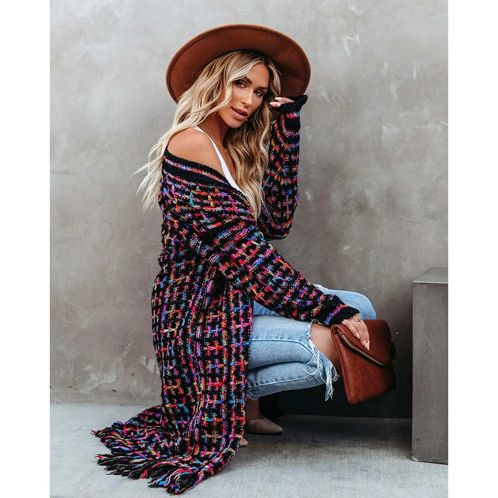 Fringe Multicolor Knitted Cardigan