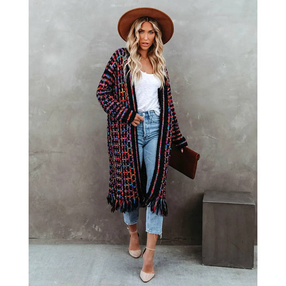 Fringe Multicolor Knitted Cardigan
