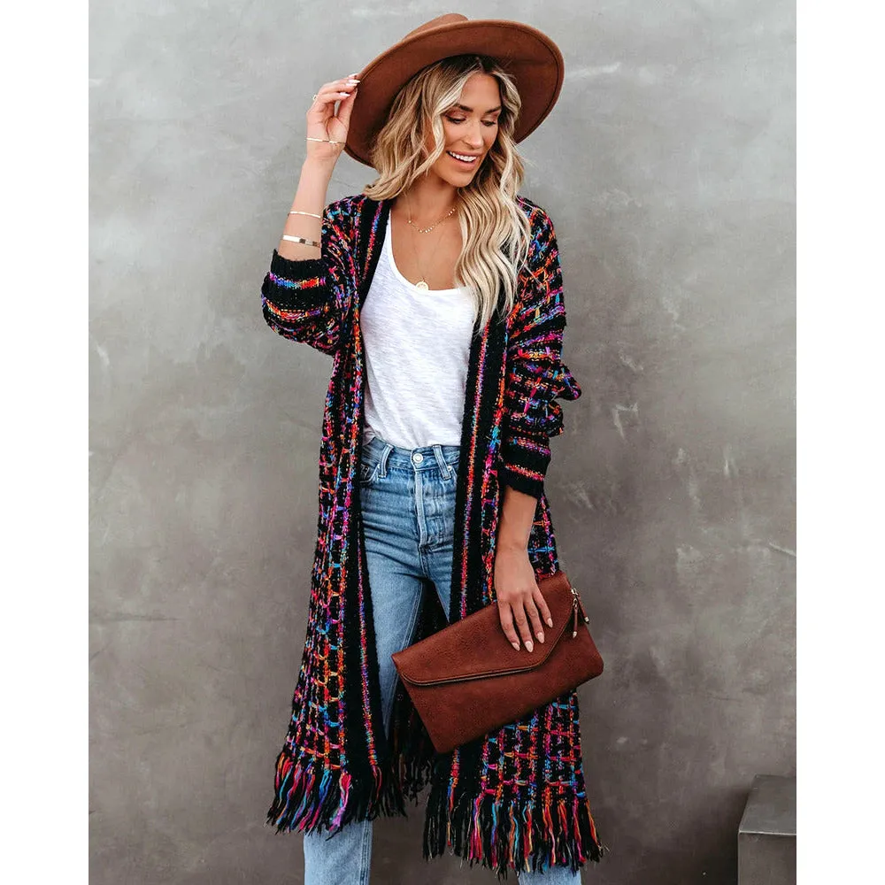 Fringe Multicolor Knitted Cardigan