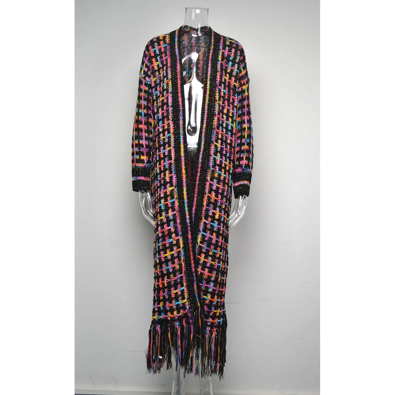 Fringe Multicolor Knitted Cardigan