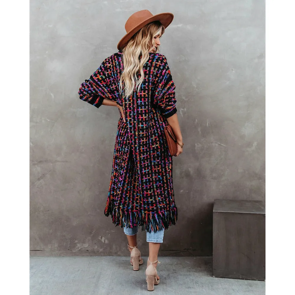 Fringe Multicolor Knitted Cardigan